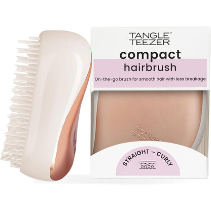 271973 - Tangle Teezer Furçë flokësh Compact Styler Detangler – Për flokë të lagur dhe të thatë – Furçë detangler për të gjitha llojet e flokëve – Ngjyrë rozë e artë e fildishtë
