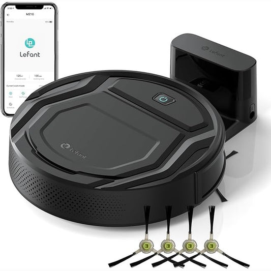 157011 - LEFANT ROBOT - Fshesë Robotike me Kapacitet Suge 2200Pa, Pa Ngatërresa, Trup i Hollë 7.6 cm, Vetë-Karikuese, Përkrah Wi-Fi/Aplikacion/Alexa, Kohë Punë 120 Minuta, 6 Modele Pastrimi, Ideal për Dysheme të Forta dhe Qime Kafshësh Shtëpiake