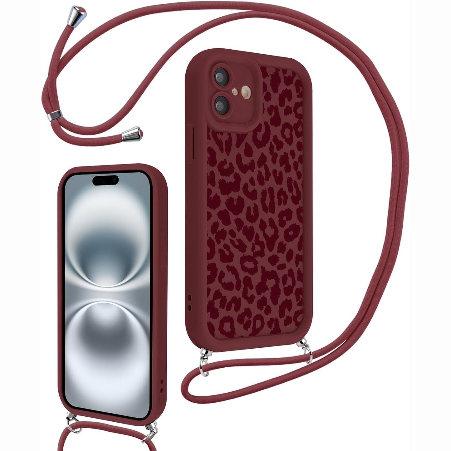 277100 - XYLOTA Mbrojtëse me Lidhëse për iPhone 16 6.1'', Mbrojtëse Estetike me Rrip të Rregullueshëm të Qafës, Litar i Butë Silikoni, Mbrojtje e Kamerës, Mbrojtëse Parakolpi me Model, Leopard