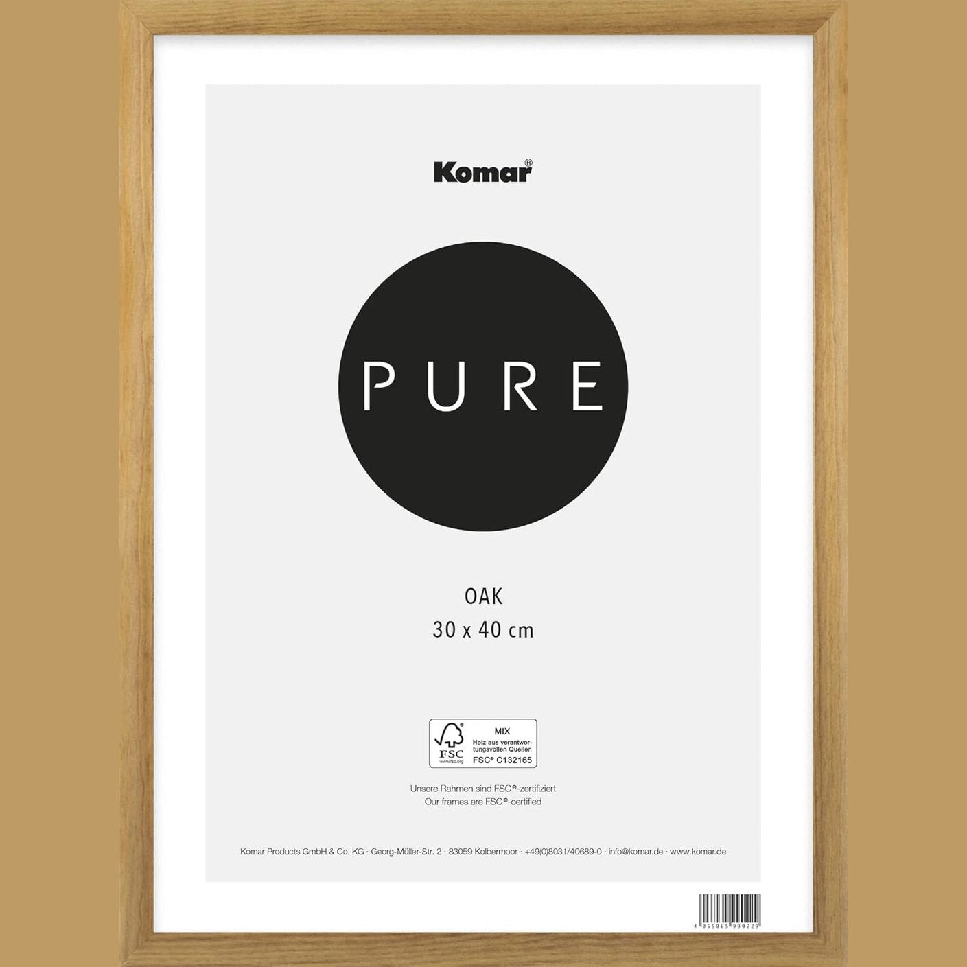 178727 - KOMAR - Kornizë Fotoje prej Druri, Ngjyra Kafe, Përmasa 30x40cm, me Xham Akrilik Shumë Transparent, Stil Natyral