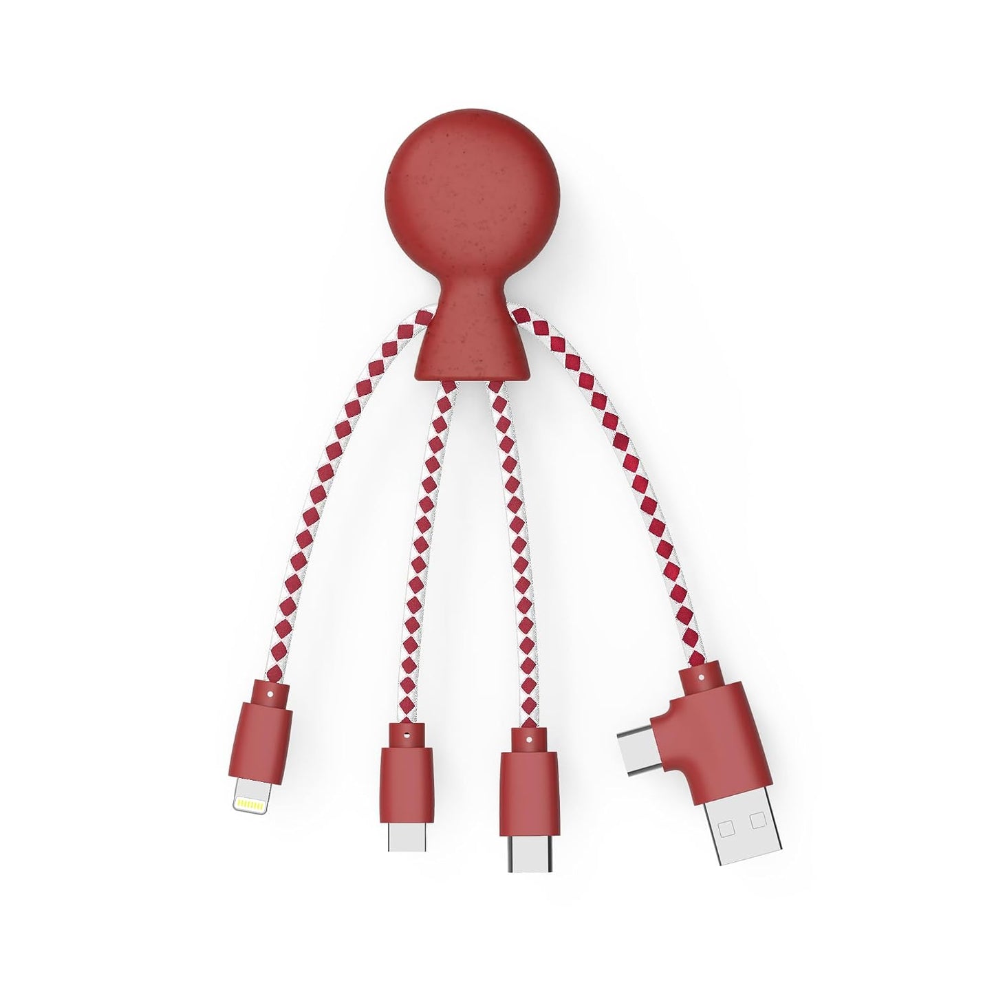 269054 - XOOPAR Kabllo Multi-USB Mr Bio 4-në-1, karikues universal nga plastika e oqeanit e ricikluar, USB, USB-C, Lightning, Micro USB, i kuq