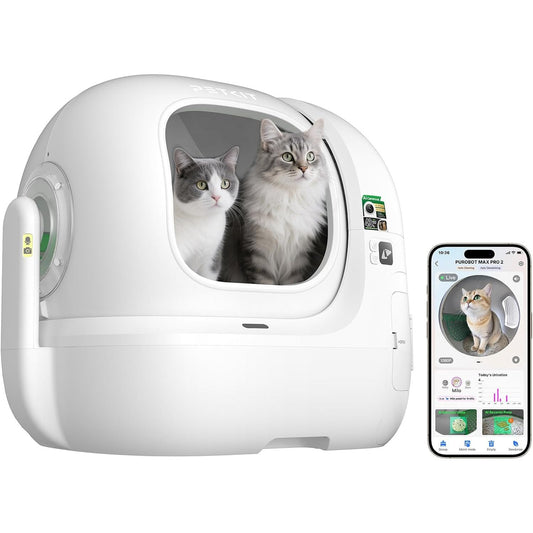 177001 - PETKIT - Kuti vetëpastruese për mbeturina PUROBOT Max Pro për mace, me Kamerë HD 1080P, Pastrim inteligjent, Wi-Fi 2.4GHz dhe 5GHz, Ndjekje e shëndetit me IA, për mace të shumta