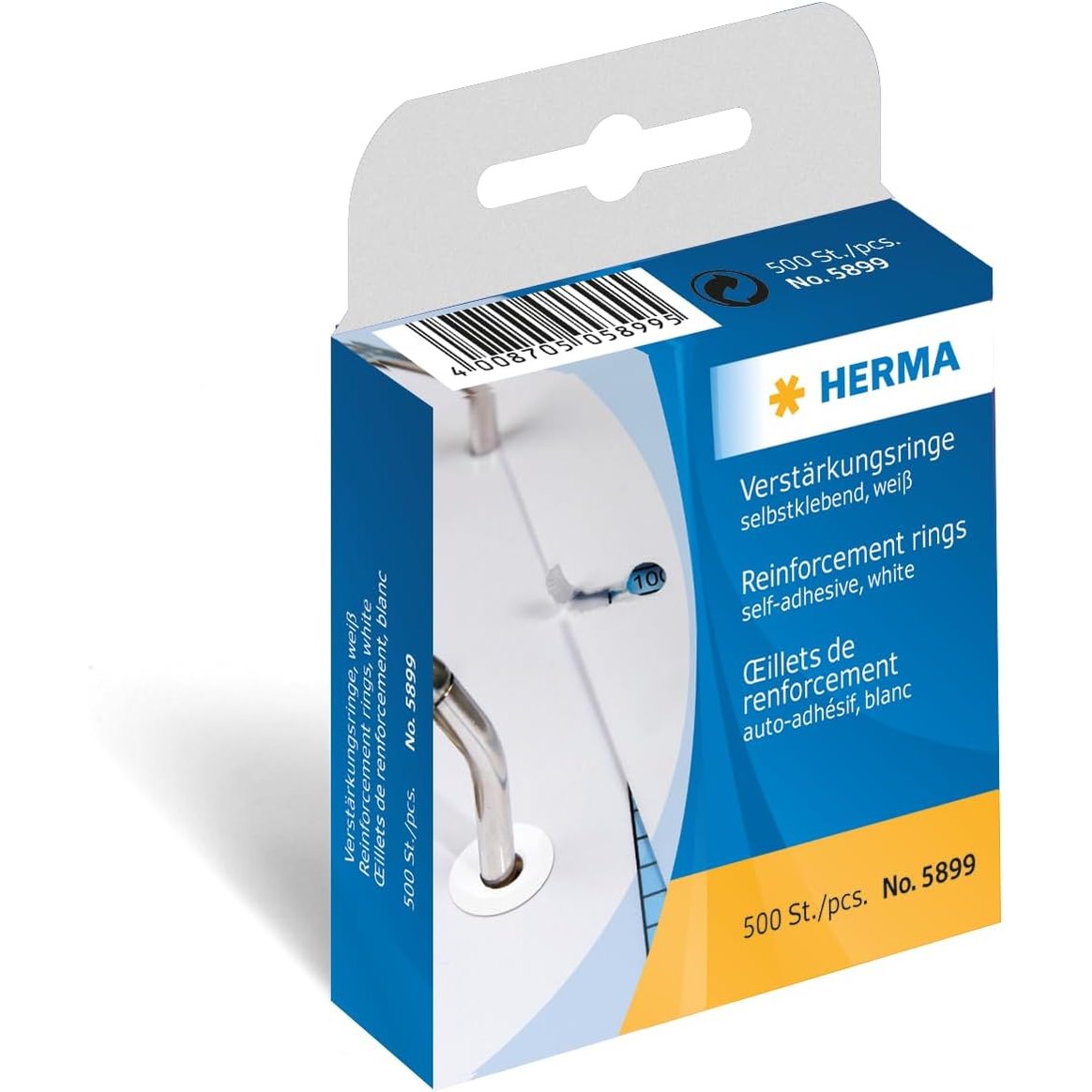 274785 - HERMA 5899 Unaza përforcuese në rul, 500 copë, Ø 12 mm, vetëngjitëse, përforcuese vrimash rezistente ndaj grisjes, mat, bosh, transparente