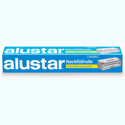 318010 - Alustar Rrotull mbushës për çelik inox + dozator, Catering 30cm x 70m, fletë alumini shumë e fortë, 1 pako