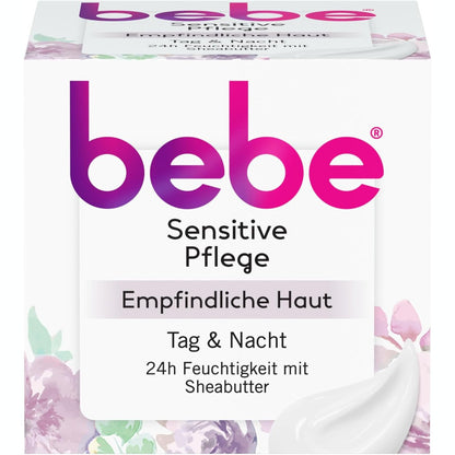 302634 - BEBE SENSITIVE CARE 50ml - Hidratim 24 orësh për lëkurë të ndjeshme me gjalpë shea, ndihet këndshëm në lëkurë dhe ka një aromë delikate.