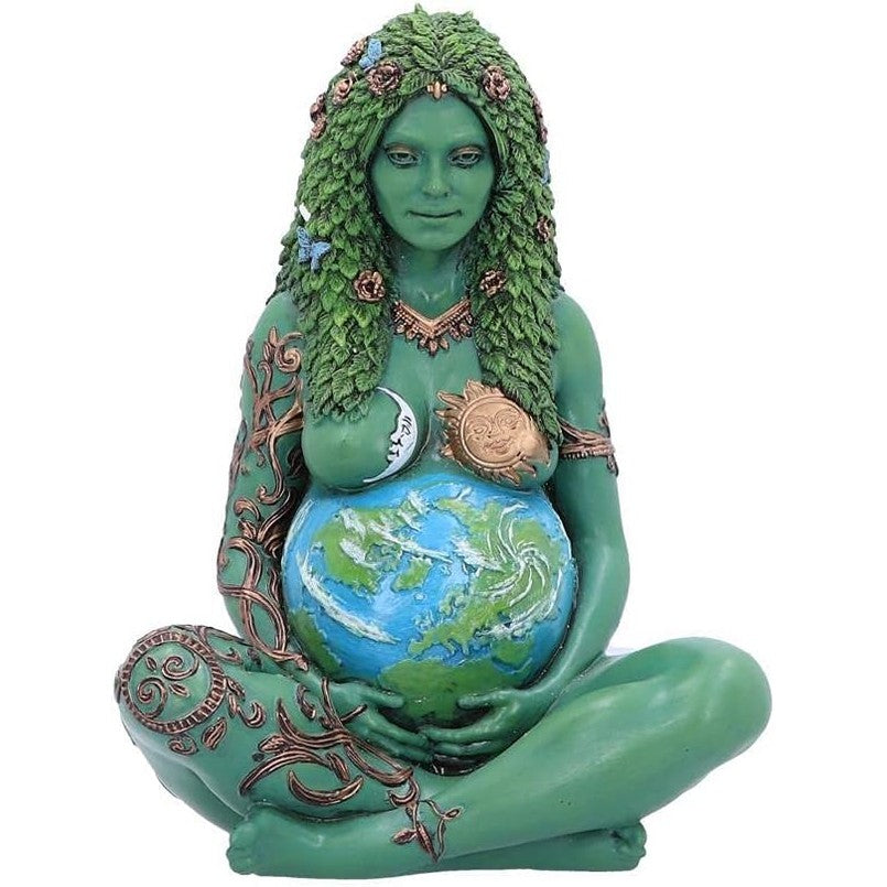 209269 - NEMESIS NOW Statujë Arti Figurë Ethereal Nënë Tokë Gaia, e Pikturuar, Material Jeshile, Madhësi 17.5 cm