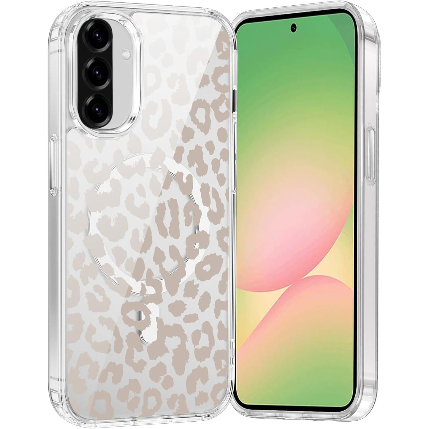 267177 - Saqmkil Mbrojtëse magnetike për telefonin Samsung Galaxy A56 5G 6.7", e pajtueshme me MagSafe, mbrojtëse estetike për vajza me model leopardi, mbrojtëse transparente prej silikoni të butë TPU rezistente ndaj goditjeve për Samsung A56, 02