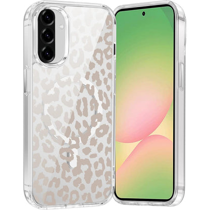 267177 - Saqmkil Mbrojtëse magnetike për telefonin Samsung Galaxy A56 5G 6.7", e pajtueshme me MagSafe, mbrojtëse estetike për vajza me model leopardi, mbrojtëse transparente prej silikoni të butë TPU rezistente ndaj goditjeve për Samsung A56, 02