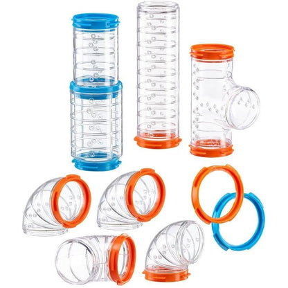 222998 - FERPLAST - Set tubash për hamster, 9 pjesë, tunele transparente, vrima ventilimi, kthesa dhe lidhëse