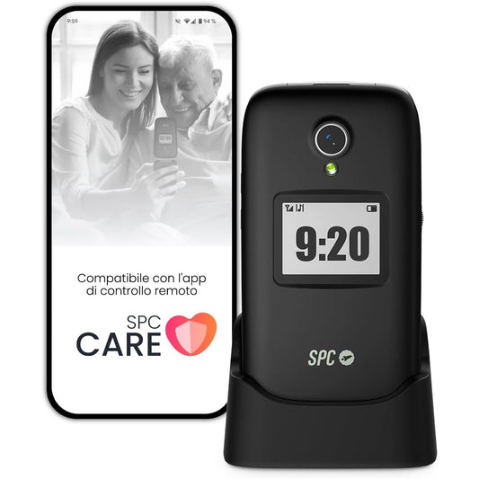 188750 - SPC - Telefon celular POLARIS për të moshuar, i zi, 4G, me butona të mëdhenj, buton thirrjesh emergjente, dhe i pajtueshëm me aplkacionin SPC Care për akses në distancë (iOS dhe Android), gjurmim GPS dhe alarme sigurie.