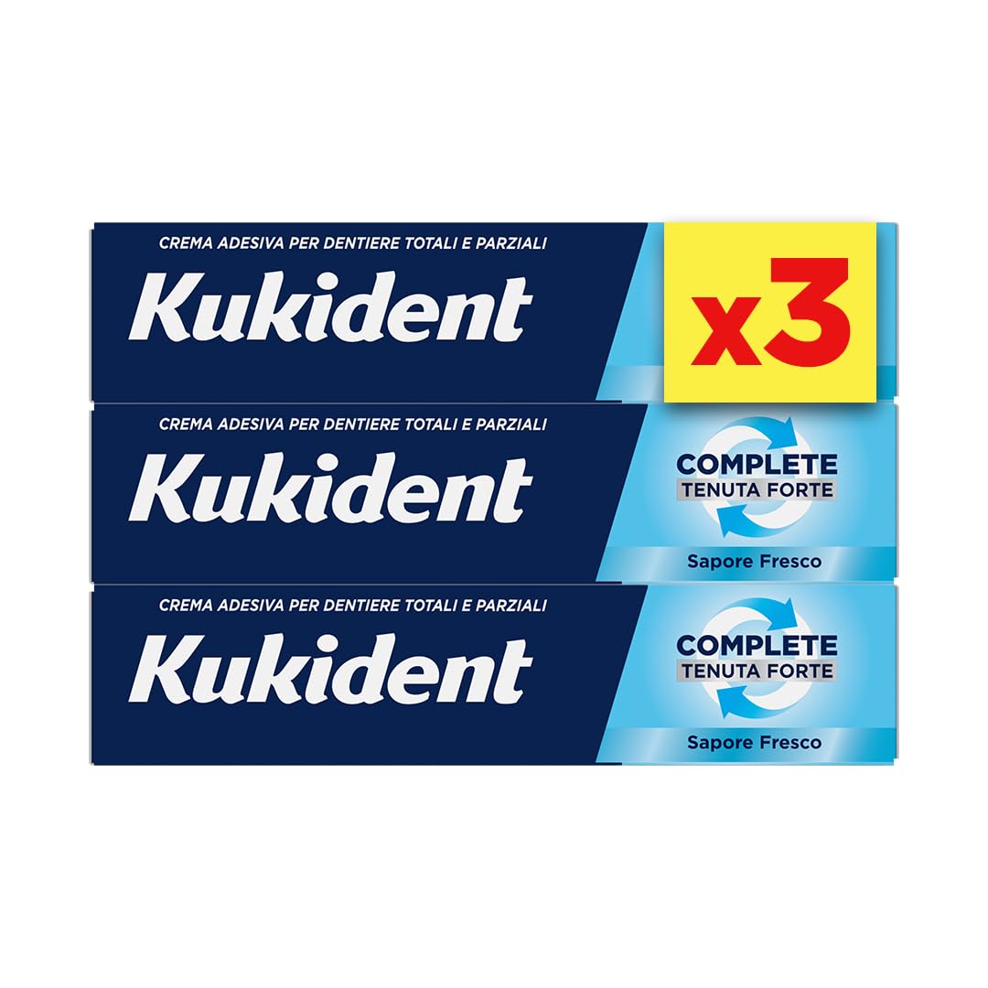 336226 - KUKIDENT Krem ngjitës për proteza të plota dhe të pjesshme, fiksim i fortë, 3 x 35g