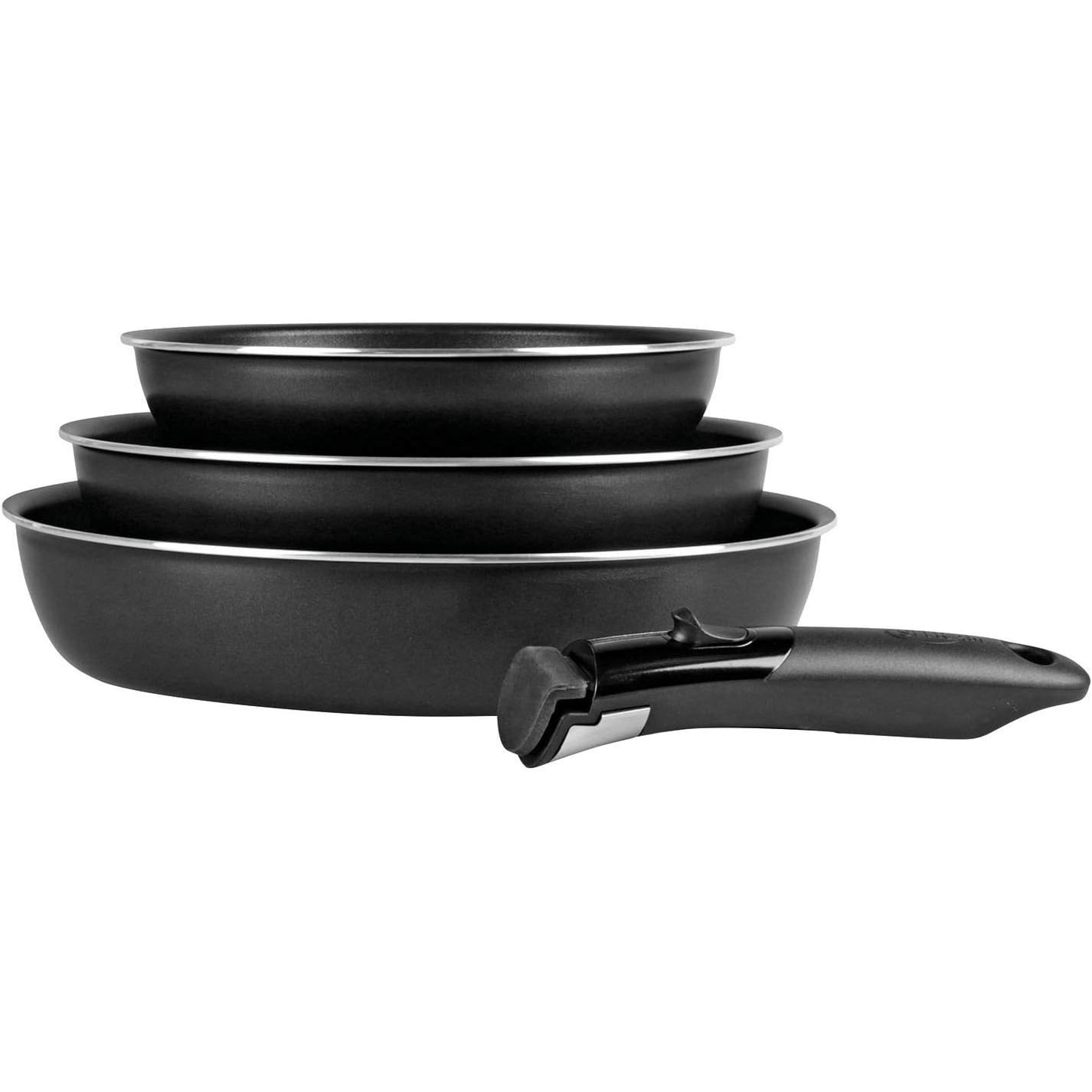 221633 - SITRAM Set me 3 tiganë alumini të presuar Sitramobil Ø20/24/28cm, shtresë jo ngjitëse, dorezë e lëvizshme, i zi, argjendi, i përshtatshëm për të gjitha sobat