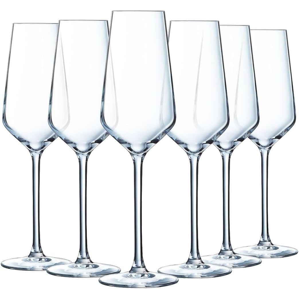 221880 - SHEF DHE SOMELIER - Koleksion i Veçantë - 6 Flauta Shampanje 23 cl - Prodhuar në Francë - Paketim i Përforcuar