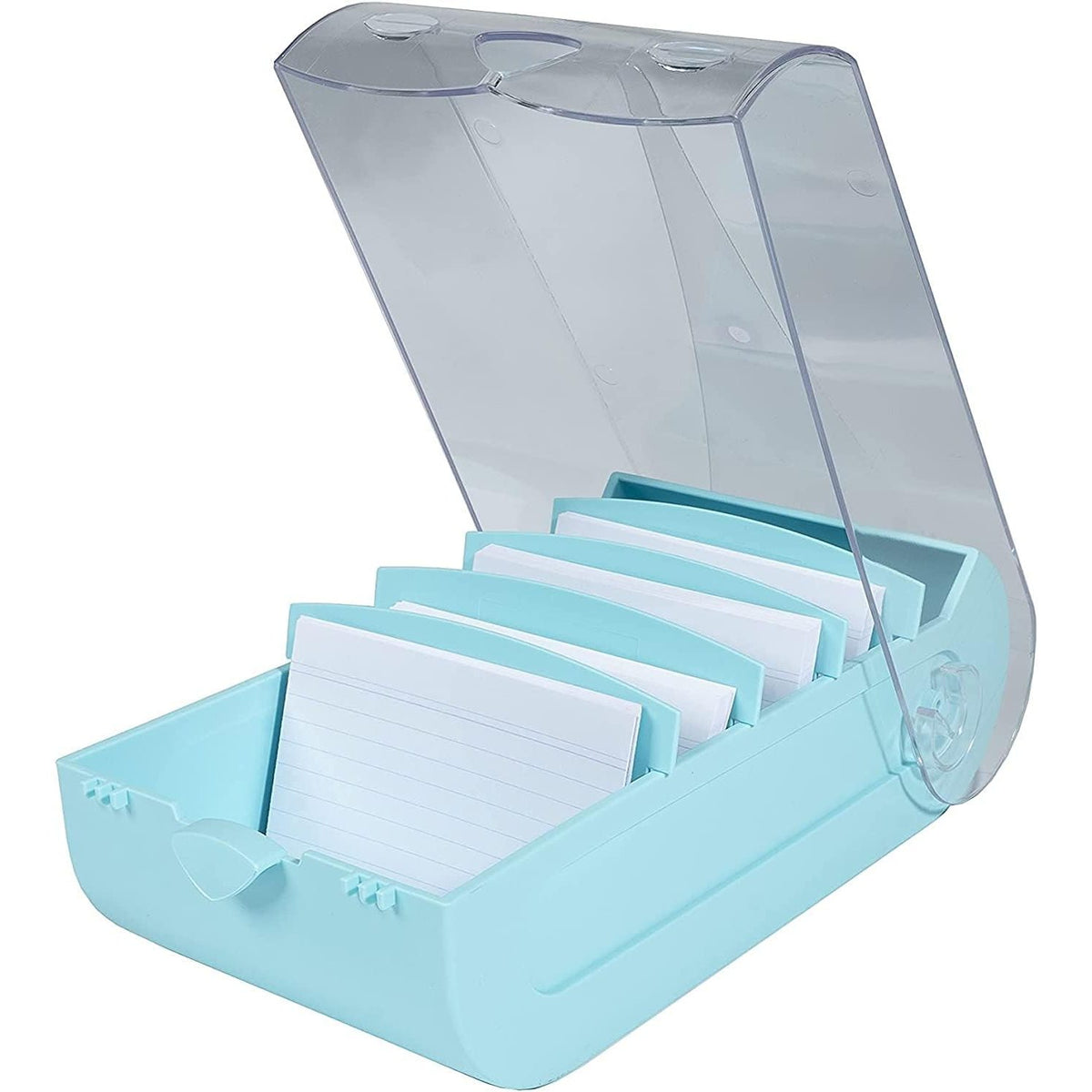 299853 - EXACOMPTA - Kutia e Kartelave me Fletëpalosje Bunnybox, Jeshile Pastel, DIN A8 Peizazh, 100 karta me fletëpalosje, 5 ndarje, mban deri në 600 karta
