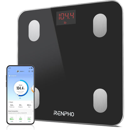316824 - RENPHO Peshore Dixhitale me Aplikacion, Kapacitet 180 kg, 13 Matje për Dhjamin e Trupit dhe Masën Muskulare, me Bluetooth, e Zezë