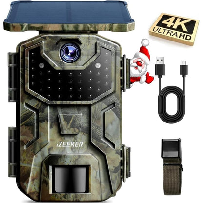 288524 - iZEEKER Kamera diellore për kafshët e egra 4K 30fps 48MP, 2600 mAh, me detektor lëvizjeje, IP66, pa Wi-Fi