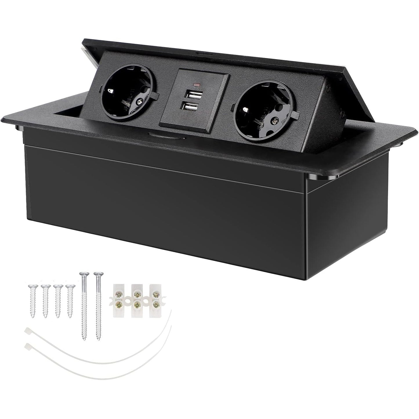 268427 - CPROSP Shirit elektrik i futur në banak, i zi, me 2 priza + 2 porta USB