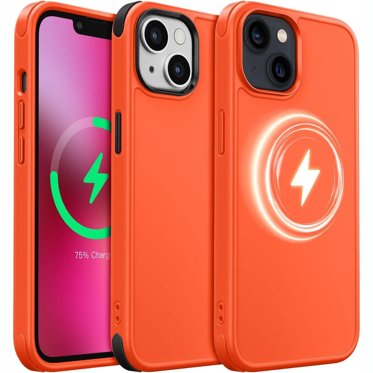 299742 - MobNano Mbulesë Hibride Magnetike prej Silikoni për iPhone 13, iPhone 14, E pajtueshme me MagSafe, Paraqitës me 2 pjesë, Mbulesë Mbrojtëse Rezistente ndaj Goditjeve, Mbulesë e Hollë Magnetike, Portokalli Neoni