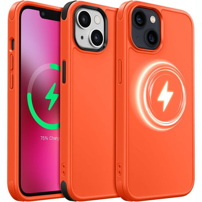 299742 - MobNano Mbulesë Hibride Magnetike prej Silikoni për iPhone 13, iPhone 14, E pajtueshme me MagSafe, Paraqitës me 2 pjesë, Mbulesë Mbrojtëse Rezistente ndaj Goditjeve, Mbulesë e Hollë Magnetike, Portokalli Neoni