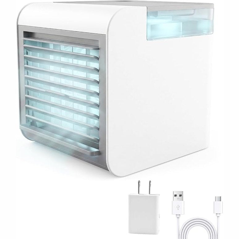 289101 - KONDICIONER AJRI Portativ i lëvizshëm, mini ftohës ajri 4-në-1, i heshtur, 3 shpejtësi, 300ML, USB, ventilator mjegulle, mini kondicioner ajri për zyrë, dhomë gjumi, makinë, kamping (i bardhë)