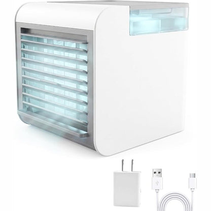 289101 - KONDICIONER AJRI Portativ i lëvizshëm, mini ftohës ajri 4-në-1, i heshtur, 3 shpejtësi, 300ML, USB, ventilator mjegulle, mini kondicioner ajri për zyrë, dhomë gjumi, makinë, kamping (i bardhë)