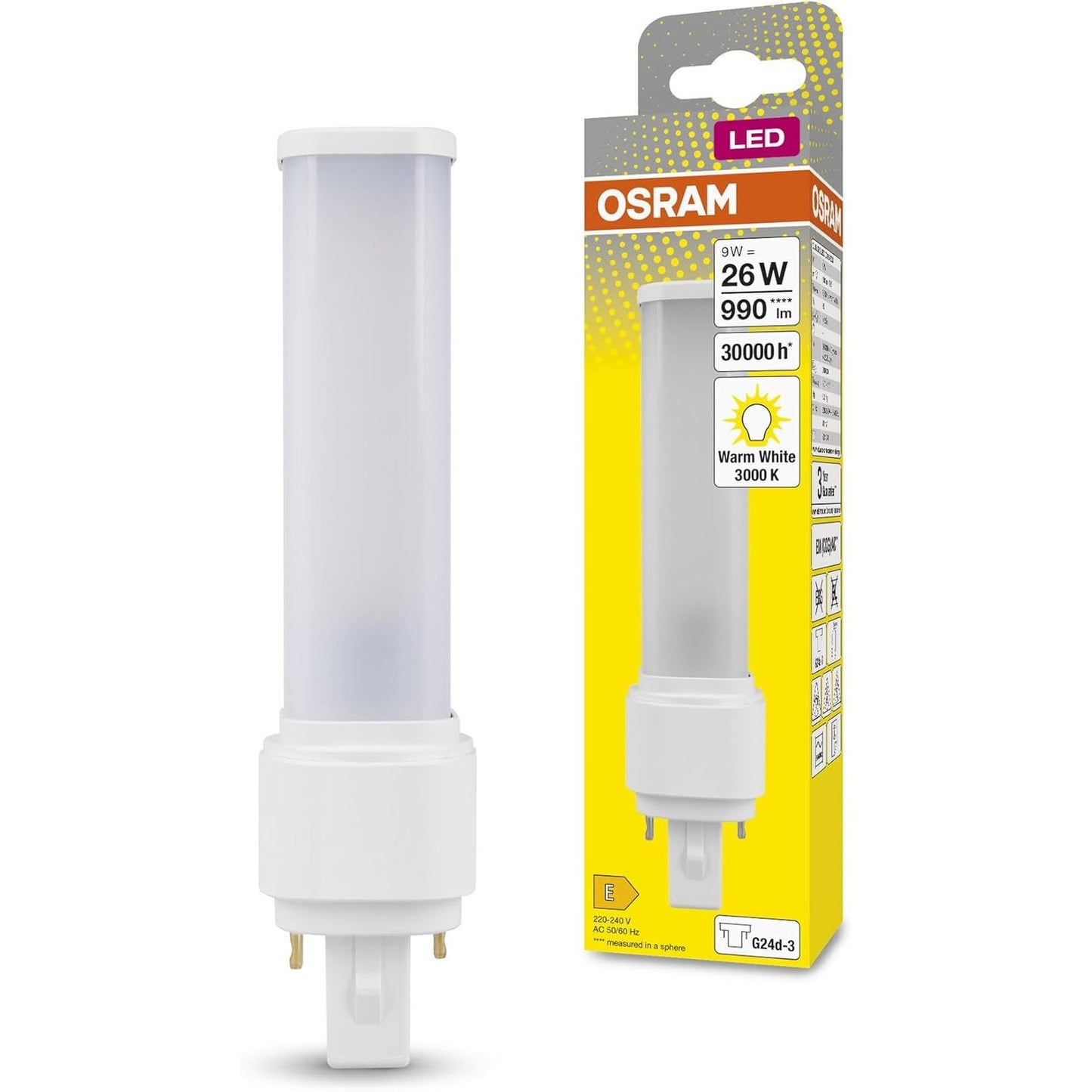 224264 - OSRAM Llambë LED DULUX D 26, për prizë G24D-3, 10 vat, 990 lumen, e bardhë e ngrohtë (3000K), e rrotullueshme