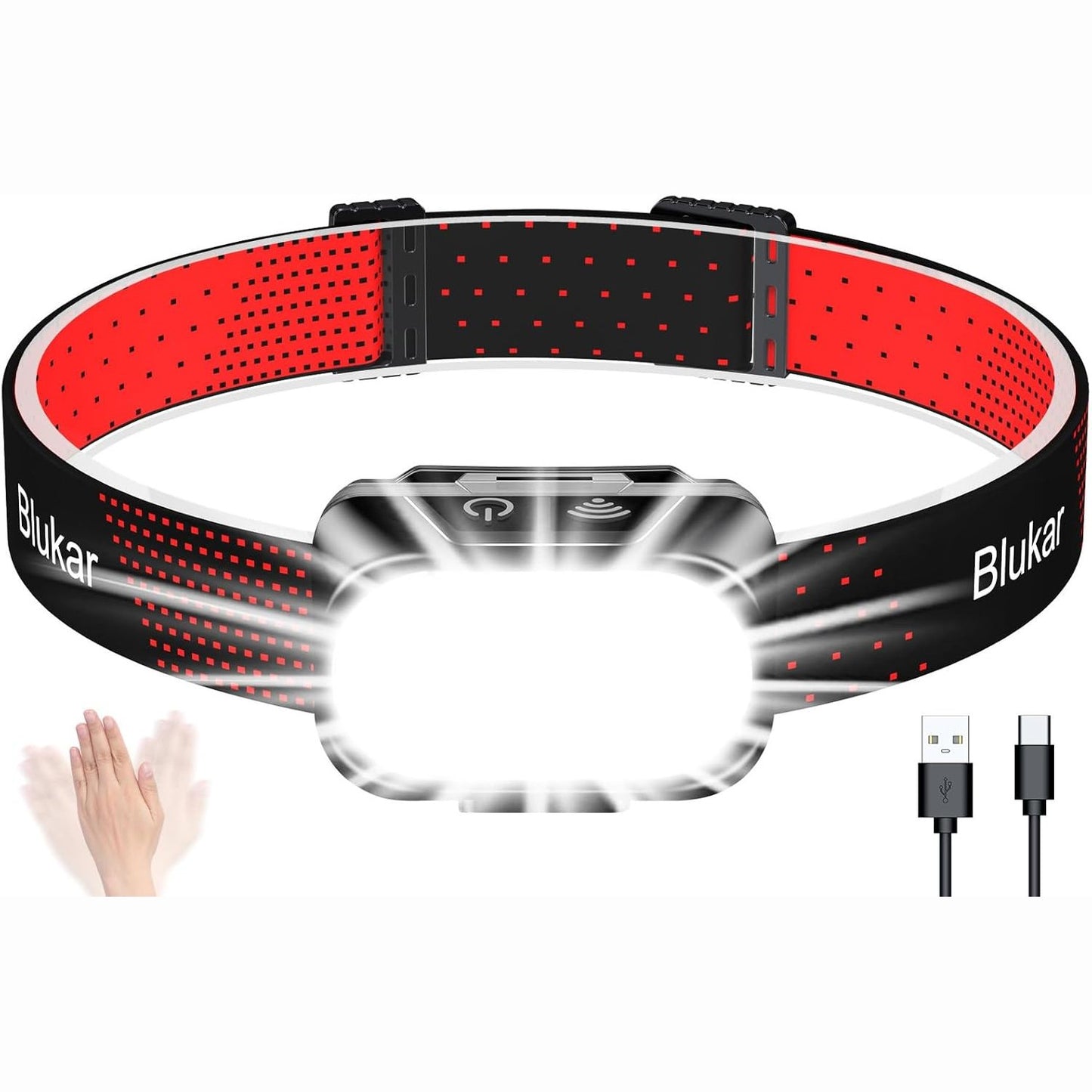 216418 - BLUKAR Llambë koke LED e rikarikueshme, 2000L, 5 mënyra normale, 5 mënyra sensori, dritë e kuqe, mini llambë koke e lehtë, e papërshkueshme nga uji