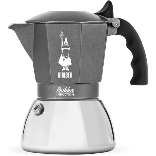 208319 - BIALETTI Brikka - Makinë Kafeje me Induksion, Kapaciteti për 4 Filxhanë (170ml), e Përshtatshme për të Gjitha Llojet e Sobave, Dizajn Elegant, Ngjyra Argjendi