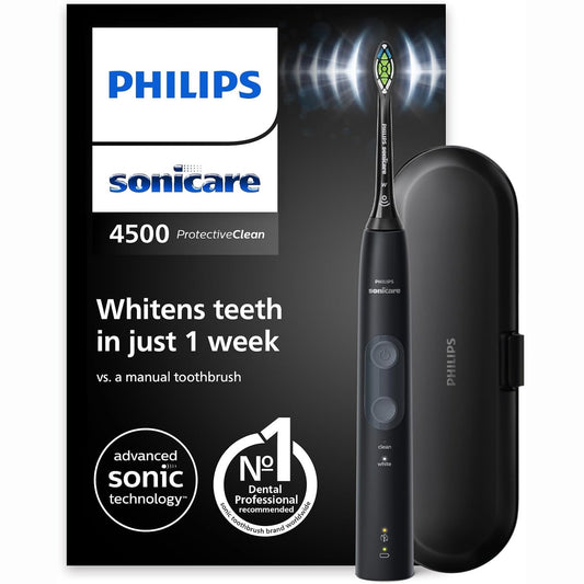 300285 - PHILIPS Furçë dhëmbësh elektrike Sonicare ProtectiveClean 4500, 2 mënyra pastrimi, sensor presioni, kohëmatës, çantë udhëtimi, e zezë, HX6830/53