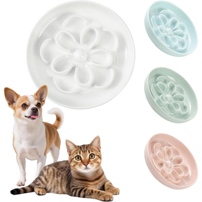 229277 - Tas melamine për mace me ushqim të ngadaltë, Tas i vogël me labirint lulesh, ushqyerje e ngadaltë, jo-rrëshqitëse, kundër të vjellave, mund të lahet në lavastovilje, e bardhë