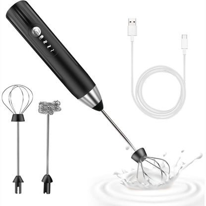 224039 - Shkumëzues elektrik qumështi, rikarikueshëm me USB, 3 shpejtësi, çelik inox për kafe dhe kapuçino, Argjend-Zi