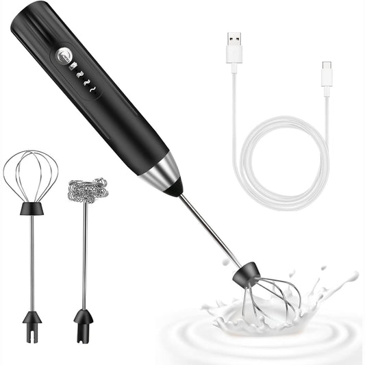 224039 - Shkumëzues elektrik qumështi, rikarikueshëm me USB, 3 shpejtësi, çelik inox për kafe dhe kapuçino, Argjend-Zi