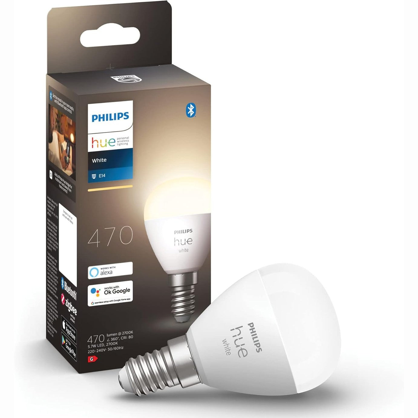 205338 - PHILIPS Llambë LED Hue White E14, Formë Pike Loti, Pako e Vetme, Me Errësim, Dritë e Bardhë e Ngrohtë, e Kontrollueshme Nëpërmjet Aplikacionit, e Pajtueshme me Amazon Alexa (Echo, Echo Dot)