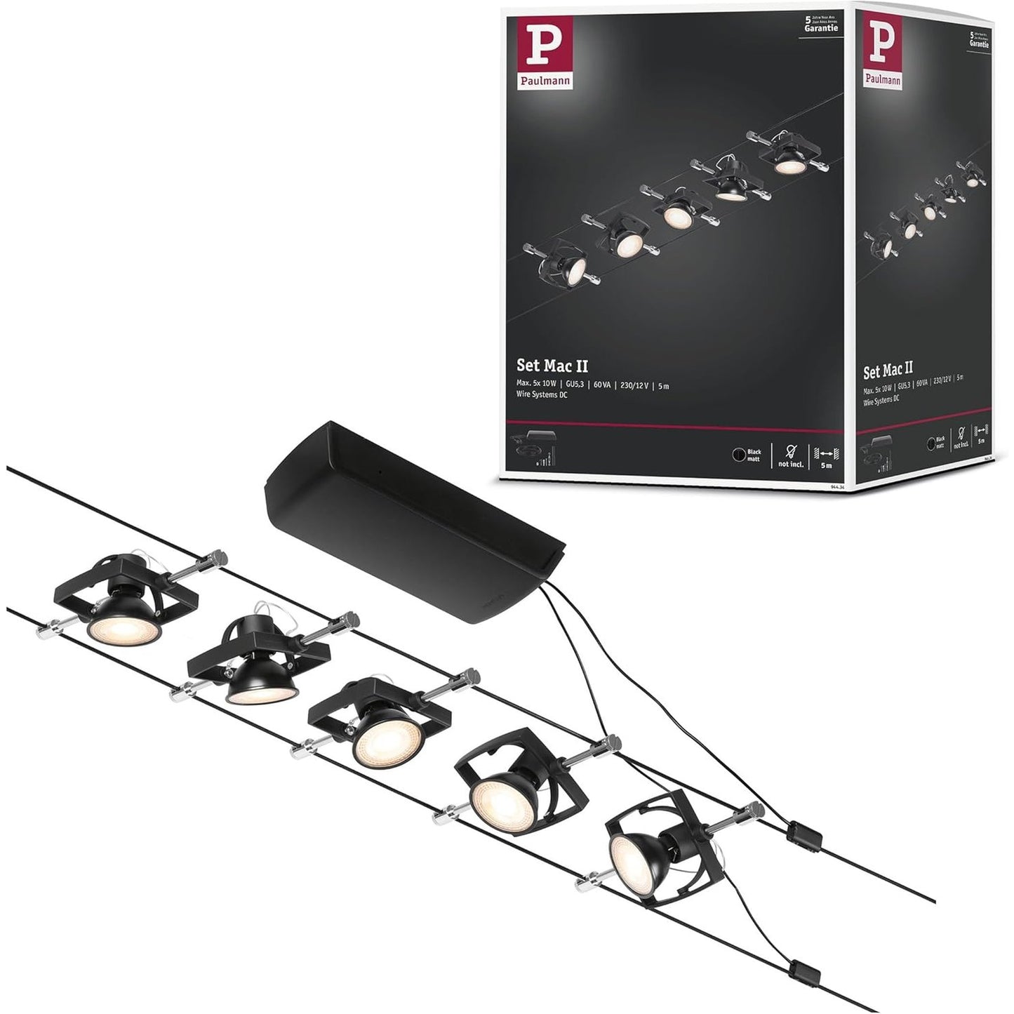 191169 - PAULMANN Set me Tela MacII, 5x10W, GU5.3, Ngjyra e Zezë, Max 5 Lumen