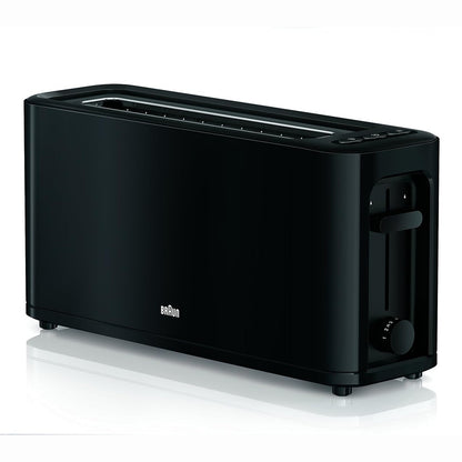 292699 - BRAUN Toster Household HT 3110 BK, Hapësirë e gjatë, Dhomë pjekjeje shumë e gjerë, Tabaka e lëvizshme për thërrime, 7 nivele skuqjeje, E zezë