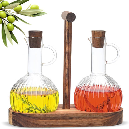 223523 - HARLIANGXY Set shishesh uthull dhe vaji, 2 dozatorë 300ML, Mbështetje druri, Enë qelqi