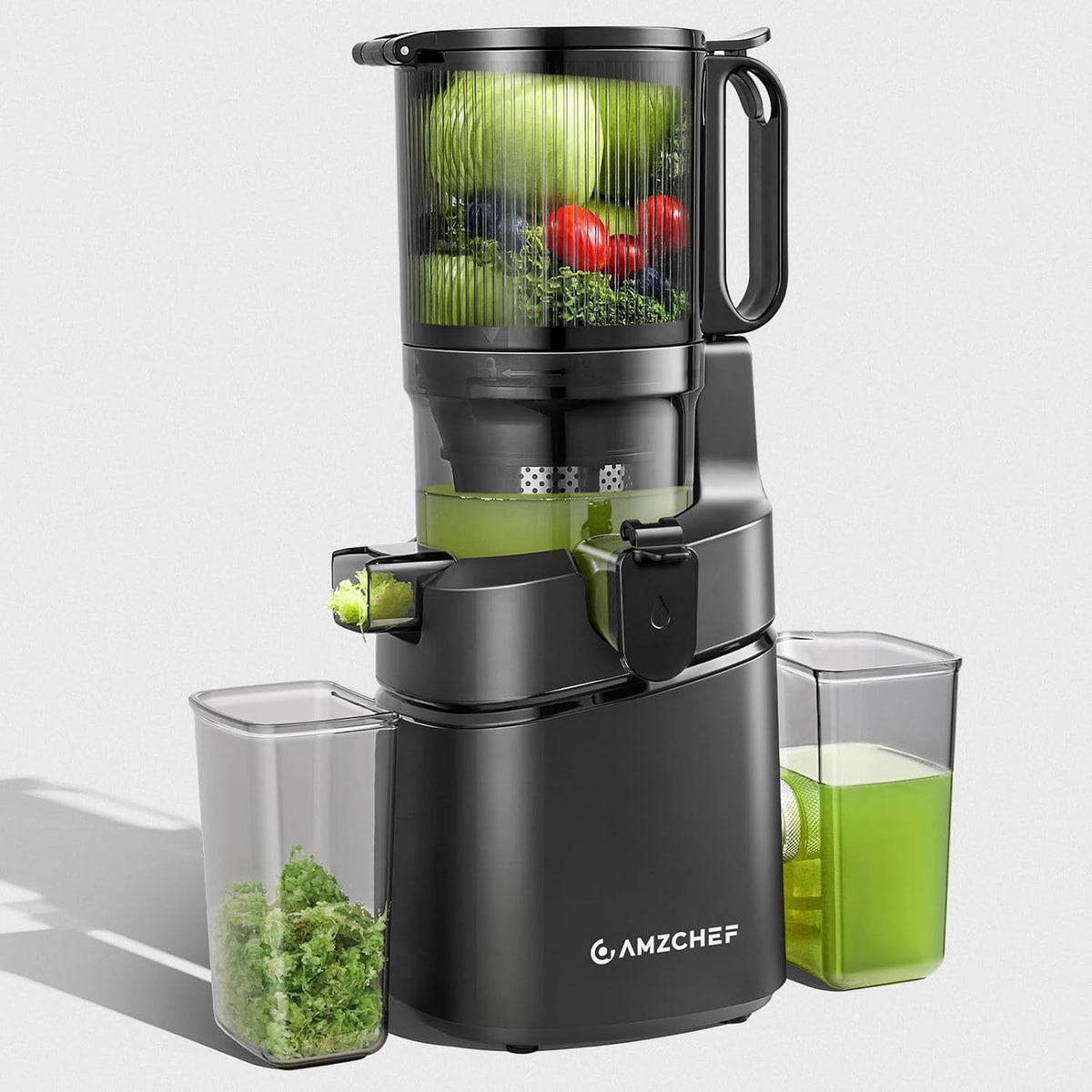 288175 - AMZCHEF Shtrydhëse automatike gjithçka-në-një 250W, hapje 145 mm, presë e ftohtë 1.8L për fruta dhe perime, filtër të trefishtë - e zezë