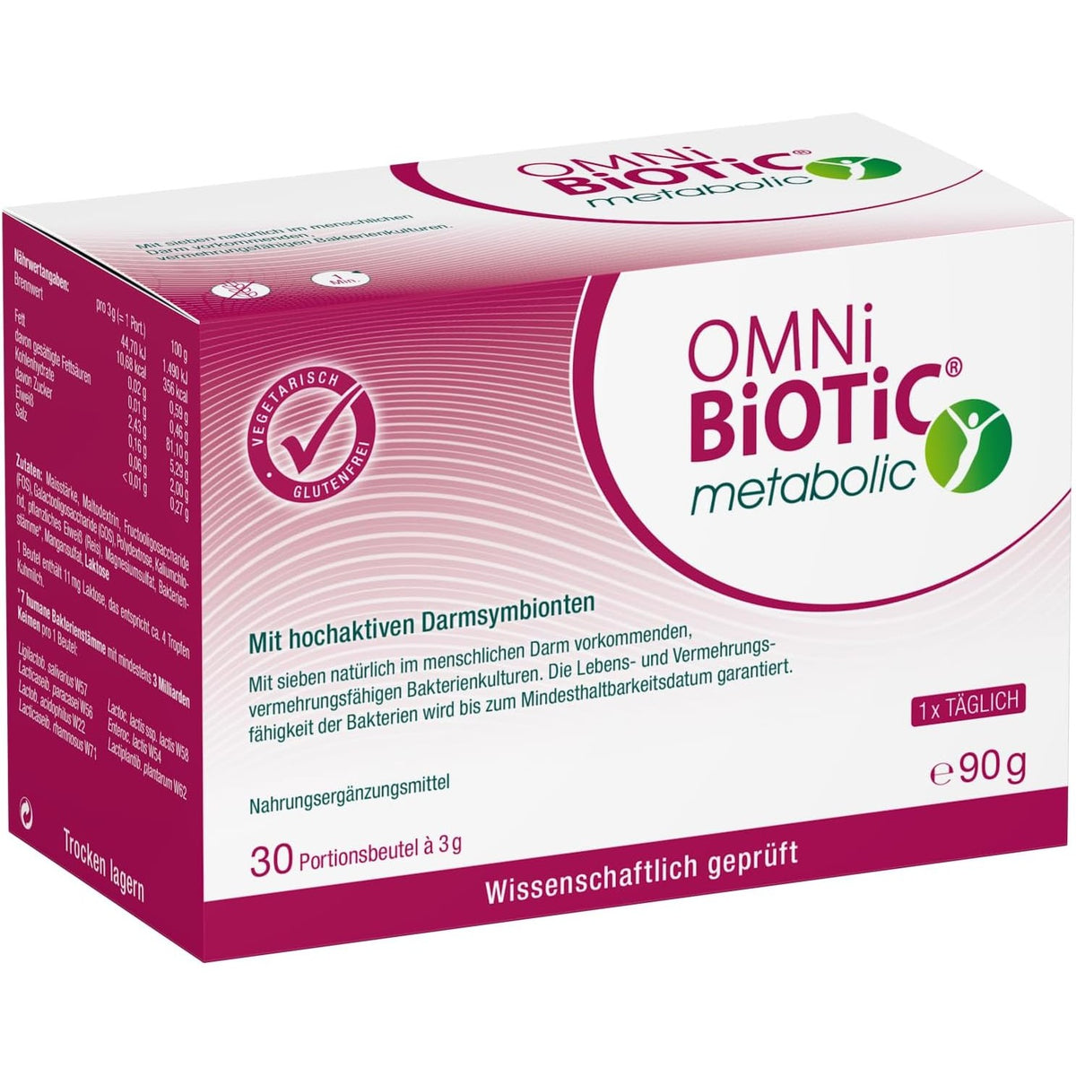 298110 - OMNi BiOTiC metabolik, 30 racione (90 g), 7 lloje bakteriale, 3 miliardë CFU për dozë ditore, pluhur, vegjetarian, pa gluten