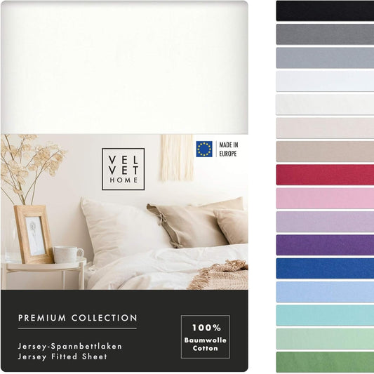 168295 - VELVETHOME Çarçaf me Montim 140x200cm, Material 100% Pambuk i Krehur, Prodhuar në BE, Për Dyshekë deri në 25cm Të Thellë, Ngjyrë Ekru