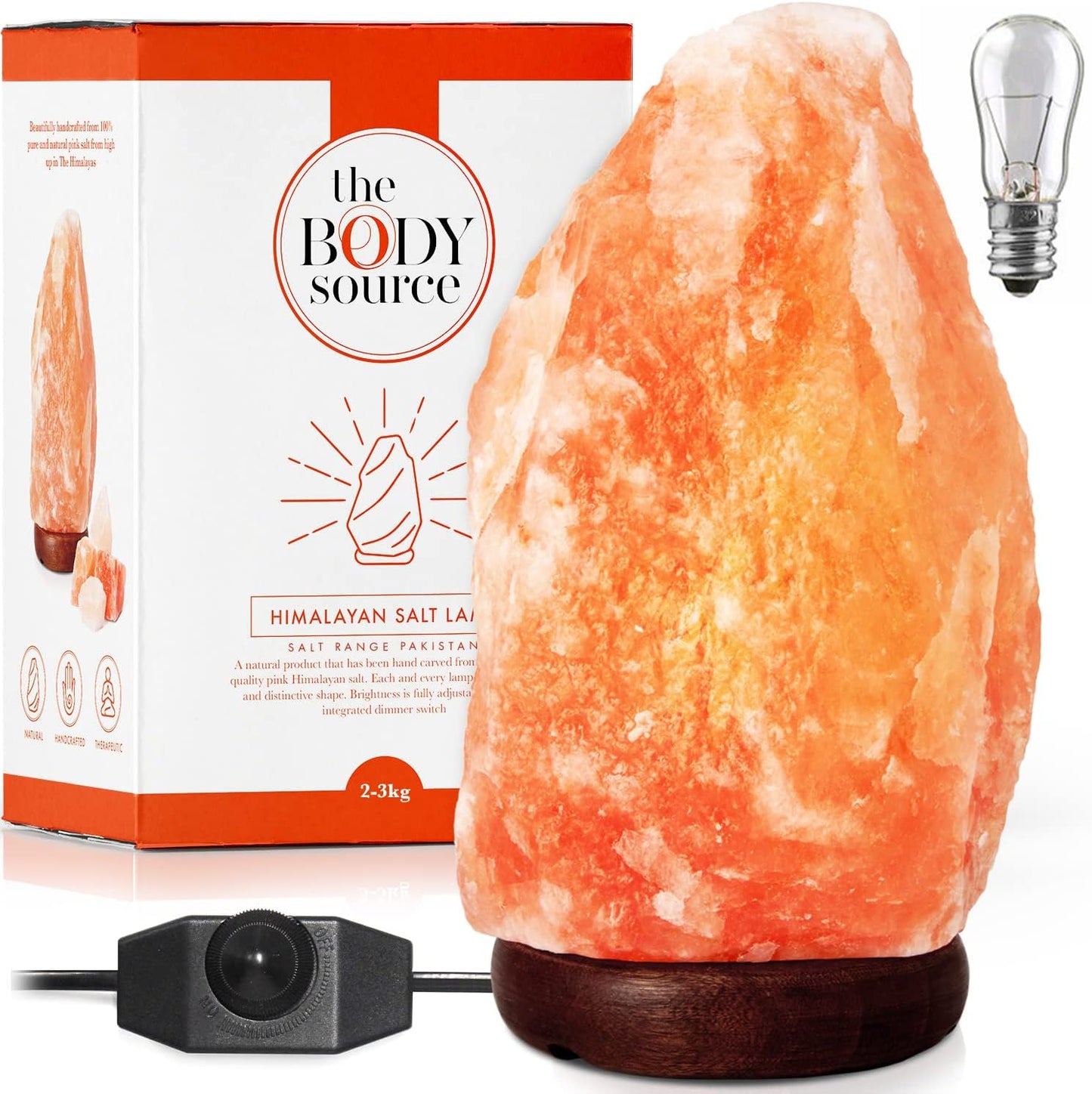 252011 - BODY SOURCE Llamba e Kripës Himalayan, 2-3 kg, 10W, me çelës ndriçimi, stendë druri