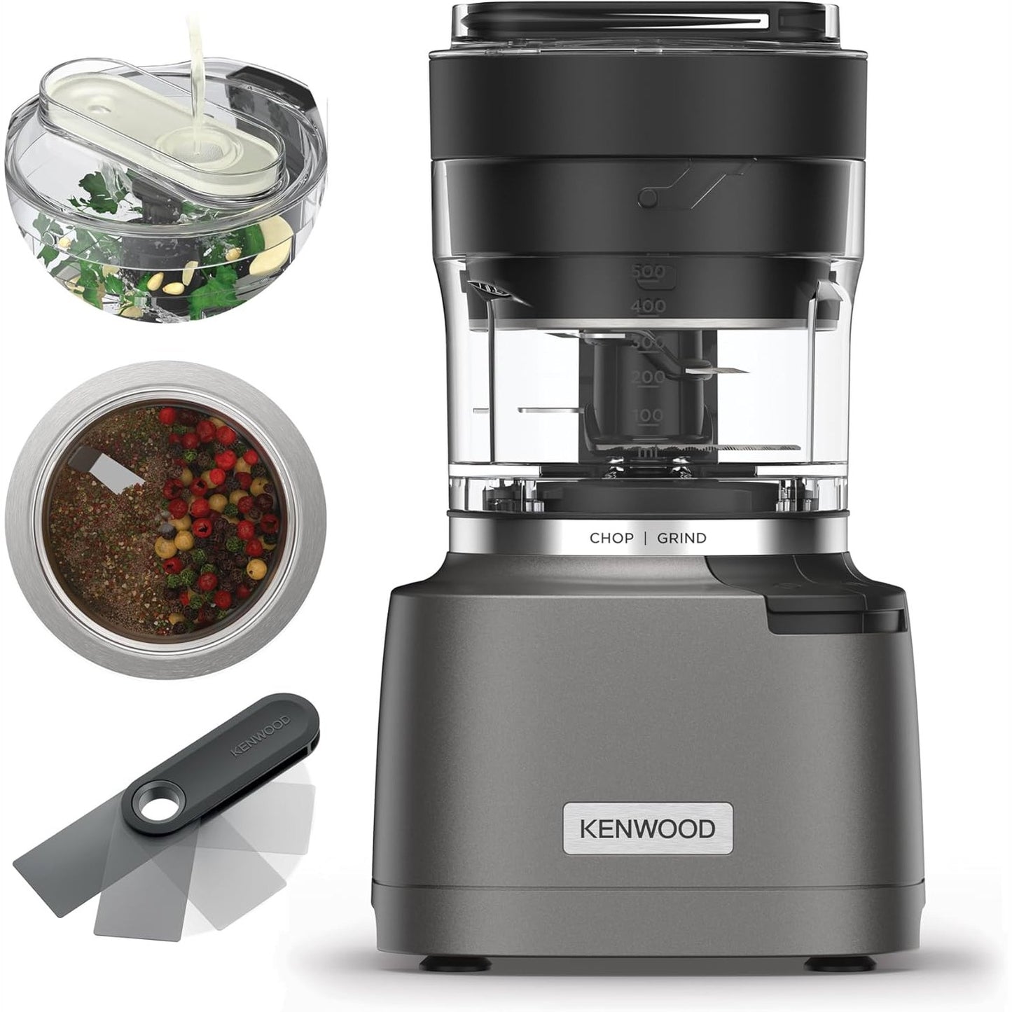 288293 - KENWOOD Duo Prep CHP80.000SI, Shumë-Grirës & Bluarës, 500ml, 800W, Tehe me Katër Tehe, Mekanizëm Bluarjeje me Shpejtësi të Lartë, Funksion Pulsi, Argjend