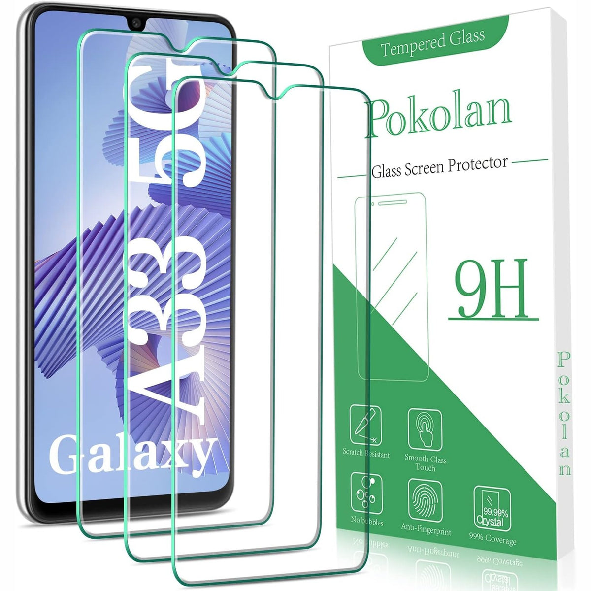 305656 - POKOLAN - Mbrojtës ekrani me 3 copë për Samsung Galaxy A33 5G, pa gërvishtje, fortësi 9H, mbrojtës ekrani HD, ultra i tejdukshëm 0.33 mm, pa flluska, ultra i qëndrueshëm