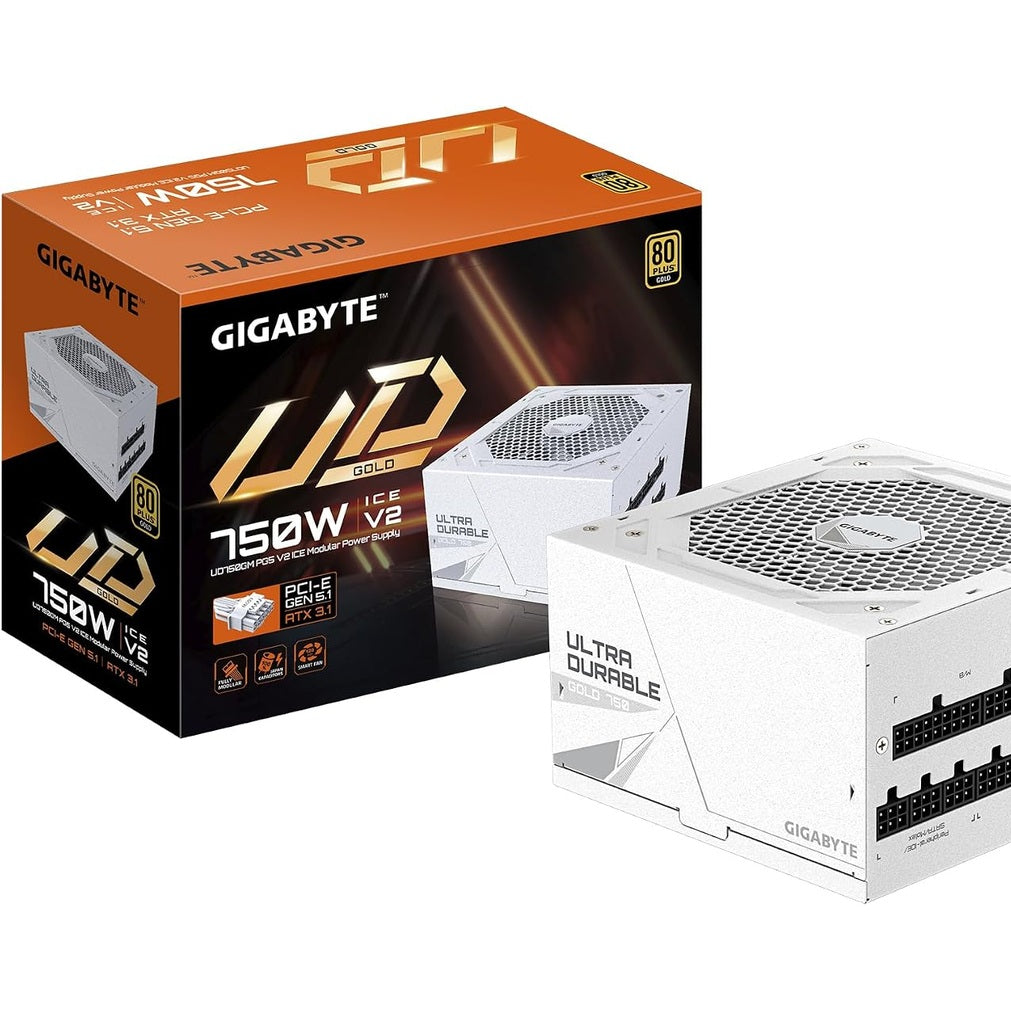 276200 - GIGABYTE FURNIZIM ME ENERGJI UD750GM PG5 V2 Ice, PCIe Gen 5.1, 80 Plus Gold, dizajn plotësisht modular, ventilator 120 mm, i pajtueshëm me ATX 3.1, prizë EU