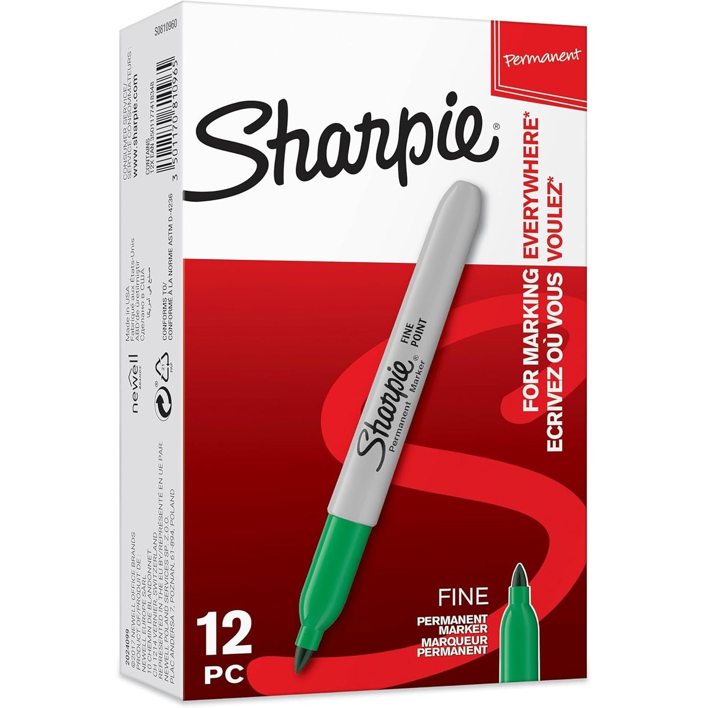 268764 - Sharpie - Shënjues të përhershëm me majë të hollë, jeshile, pako me 12 copë