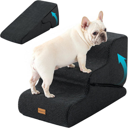 213447 - GARDNER PET Shkallë për qen për qen të vegjël 35/42cm, shkallë për kafshë shtëpiake, shkallë për qen me 3 shkallë, rampë për qen e bërë nga shkumë me dendësi të lartë me mbulesë pëlhure të papërshkueshme nga uji