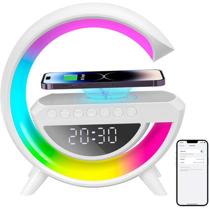 183712 - BATDTECH Llambë Karikimi pa Tel, Dritë Nate RGB Shumëfunksionale, Stacion Karikimi pa Tel, Altoparlant Bluetooth, Orë Dixhitale me Zile, Përshtatet për Dhomë Gjumi, Kampim, Dhomë Ndenjeje