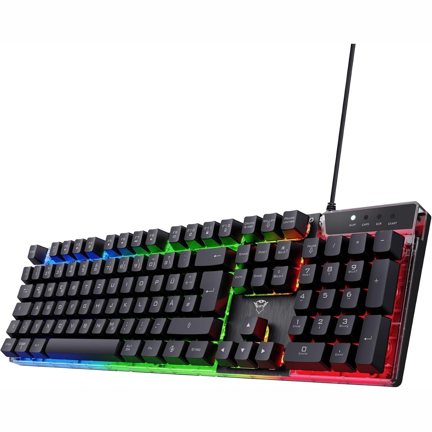 320131 - Trust Gaming GXT 835 Azor Tastiera për Lojëra, QWERTZ Gjermane, 3 Modalitete Ngjyrash LED, Anti-Ghosting, 12 Taste Funksionale, PC/Laptop