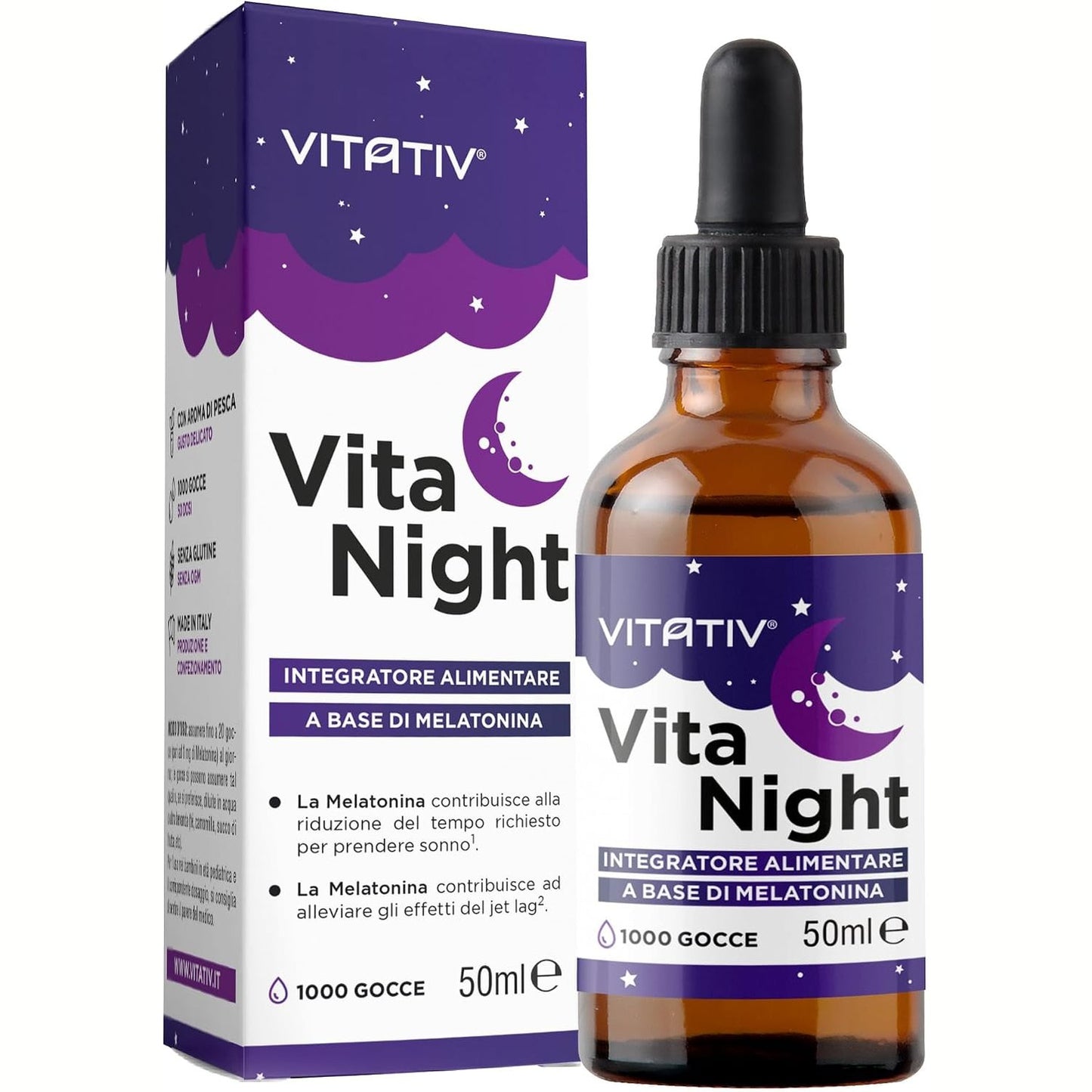 272495 - VITATIV® VITA NIGHT Pika të Pastra Melatonine për Gjumë | 50ml | 1000 Pika | Bërë në Itali