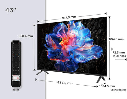 123422 - TCL - TV Smart LED 43V6C, 43, 4K UHD, HDR4K, Google TV me Panel të Lakuar, Dolby Audio, Motion Clarity, i Pajtueshëm me Google Assistant dhe Alexa