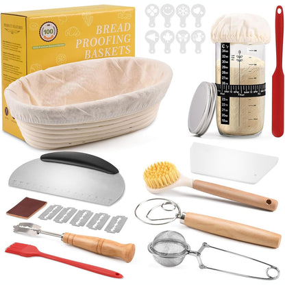 214459 - CLHEATKY Set për bukë të pjekur me maja, Set buke me 11 pjesë, oval 25 cm, Ratan